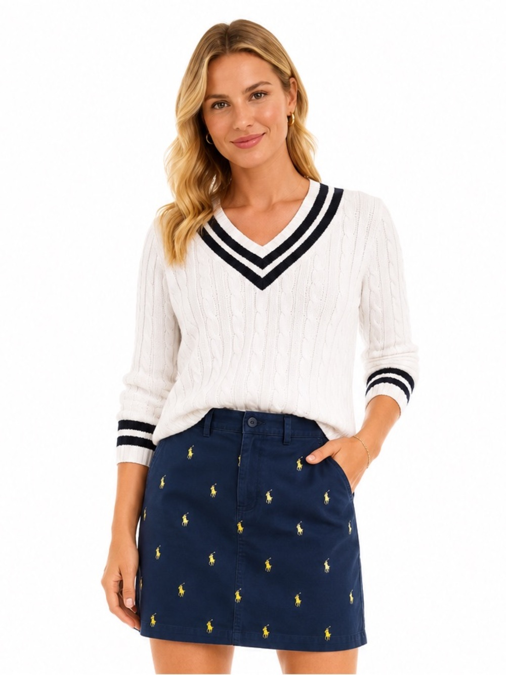 Ralph Lauren Navy Mini Skirt with Yellow Pony Embroidery